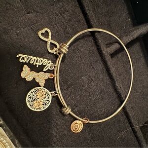 Two tone crystal bestie adjustable bracelet with charms